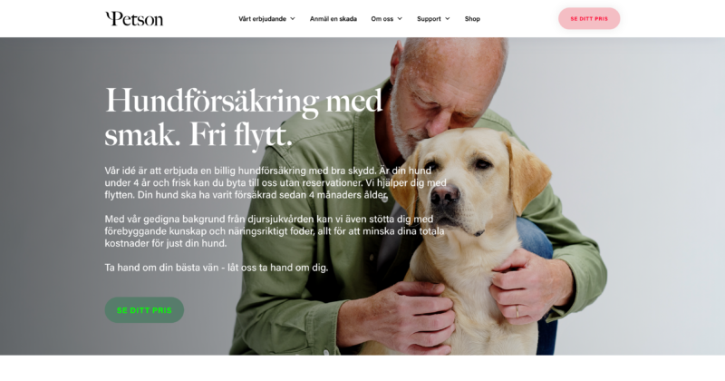 Petson Hundförsäkring hemsida
